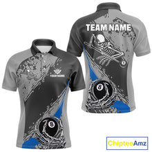Load image into Gallery viewer, 8 Ball Skeleton Custom Billiard Polo &amp; 1/4 Zip For Men, Funny 8 Ball Pool Billiard Jersey|Blue TDM5677