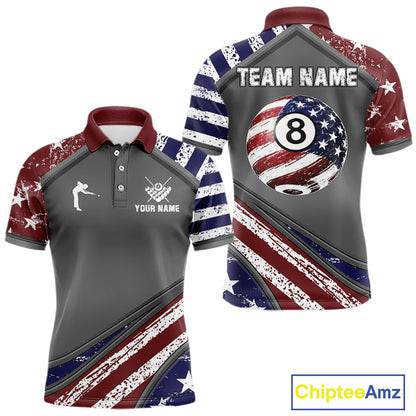 Personalized US Flag 8 Ball Pool Billiard Shirt For Men Custom Patriotic Billiard Team Jersey TDM5678