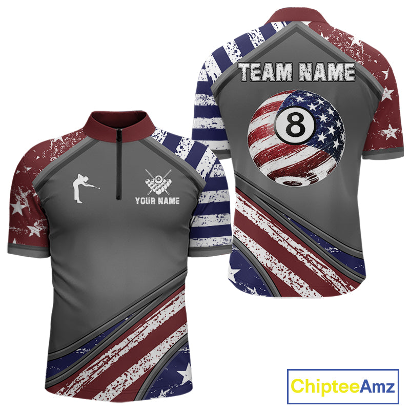 Personalized US Flag 8 Ball Pool Billiard Shirt For Men Custom Patriotic Billiard Team Jersey TDM5678