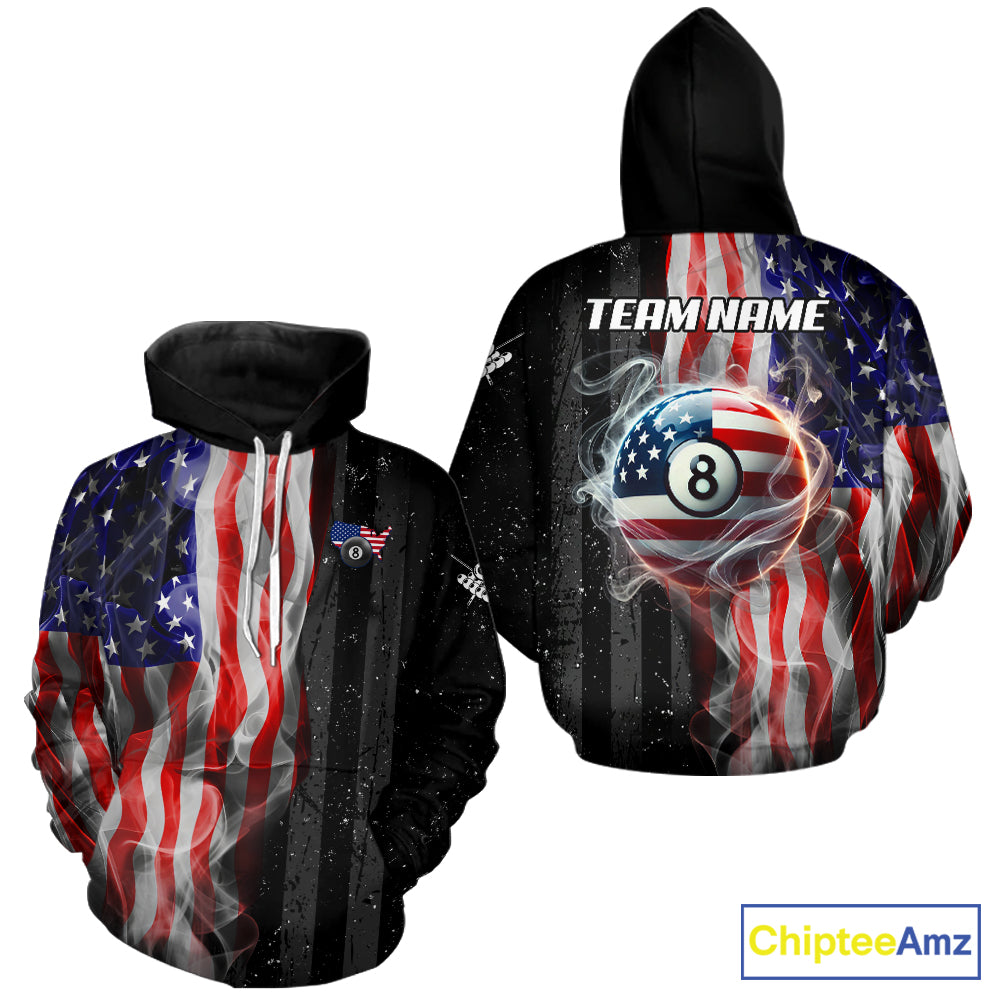 Personalized American Flag Smoke Billiard Hoodie Custom Patriotic 8 Ball Hoodie Pool Team Jersey TDM5679