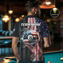 Load image into Gallery viewer, Personalized American Flag Smoke Billiard Jersey For Men, Patriotic 8 Ball Pool Billiard Shirt TDM5679