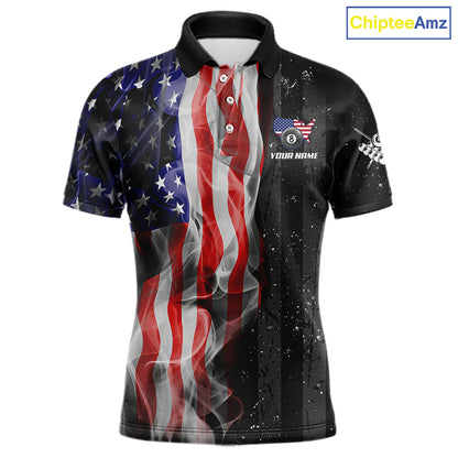 Personalized American Flag Smoke Billiard Jersey For Men, Patriotic 8 Ball Pool Billiard Shirt TDM5679