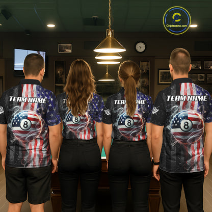 Personalized American Flag Smoke Billiard Jersey For Men, Patriotic 8 Ball Pool Billiard Shirt TDM5679