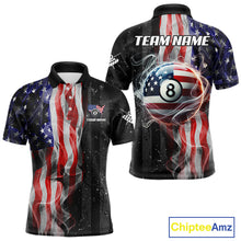 Load image into Gallery viewer, Personalized American Flag Smoke Billiard Jersey For Men, Patriotic 8 Ball Pool Billiard Shirt TDM5679