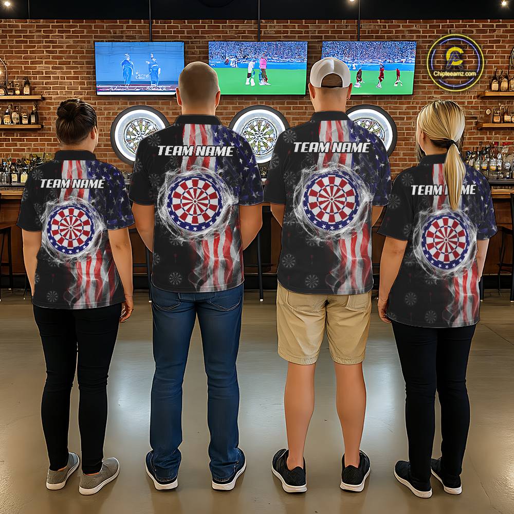 Personalized American Flag Smoke Darts Shirt For Women, Patriotic Darts Jersey Team Polo & 1/4 Zip TDM5680
