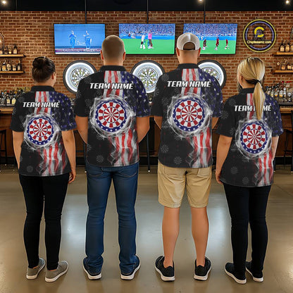 Personalized American Flag Smoke Darts Shirt For Women, Patriotic Darts Jersey Team Polo & 1/4 Zip TDM5680