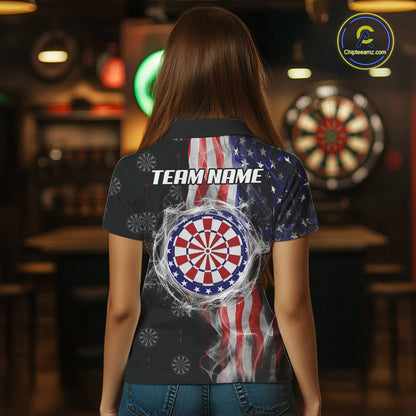 Personalized American Flag Smoke Darts Shirt For Women, Patriotic Darts Jersey Team Polo & 1/4 Zip TDM5680