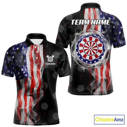 Personalized American Flag Smoke Darts Shirt For Men, Patriotic Darts Jersey Team Polo & 1/4 Zip TDM5680