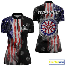 Load image into Gallery viewer, Personalized American Flag Smoke Darts Shirt For Women, Patriotic Darts Jersey Team Polo &amp; 1/4 Zip TDM5680