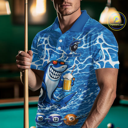Blue Funny Shark 8 Ball Pool Billiard Shirt For Men Custom Billiard Team Jersey Polo & 1/4 Zip TDM5884