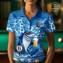 Load image into Gallery viewer, Blue Funny Shark 8 Ball Pool Billiard Shirt For Women Custom Billiard Team Jersey Polo &amp; 1/4 Zip TDM5884