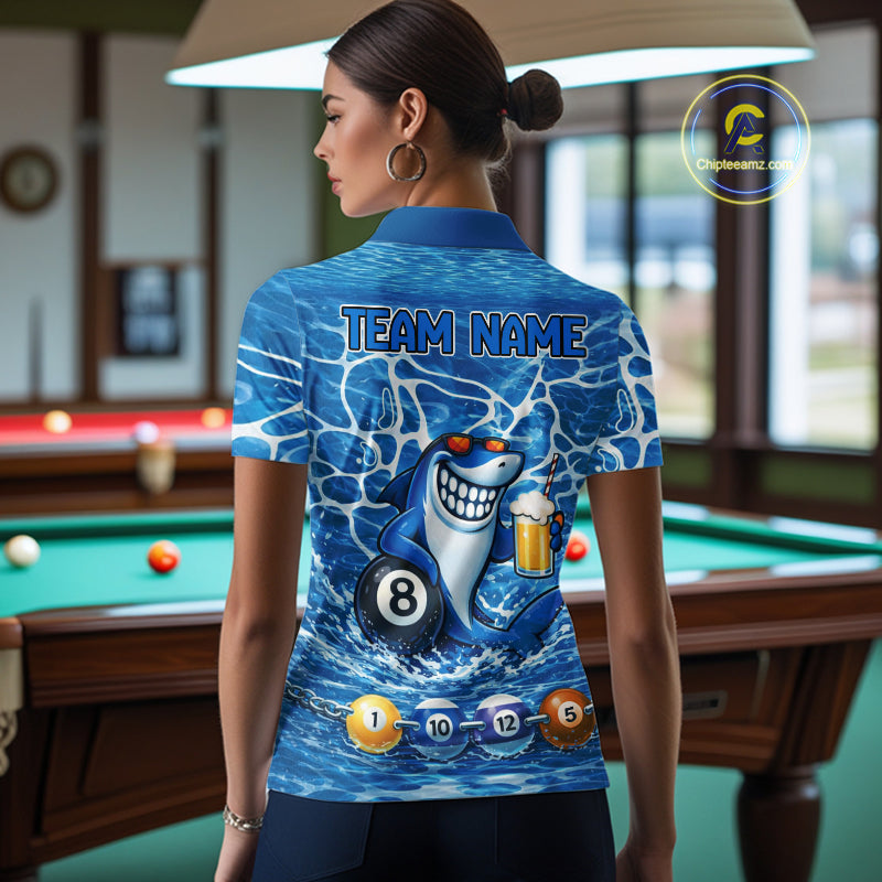 Blue Funny Shark 8 Ball Pool Billiard Shirt For Women Custom Billiard Team Jersey Polo & 1/4 Zip TDM5884