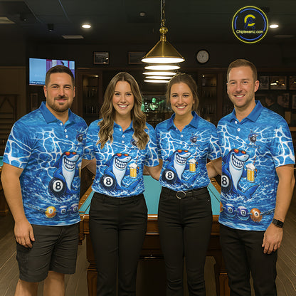 Blue Funny Shark 8 Ball Pool Billiard Shirt For Women Custom Billiard Team Jersey Polo & 1/4 Zip TDM5884