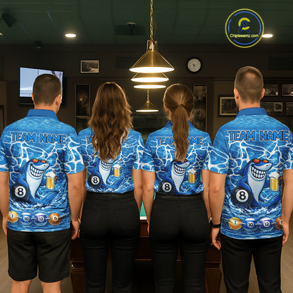 Blue Funny Shark 8 Ball Pool Billiard Shirt For Women Custom Billiard Team Jersey Polo & 1/4 Zip TDM5884