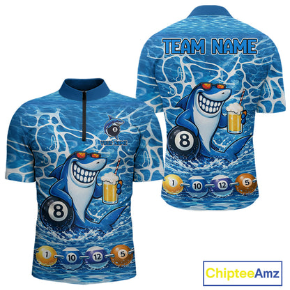 Blue Funny Shark 8 Ball Pool Billiard Shirt For Men Custom Billiard Team Jersey Polo & 1/4 Zip TDM5884