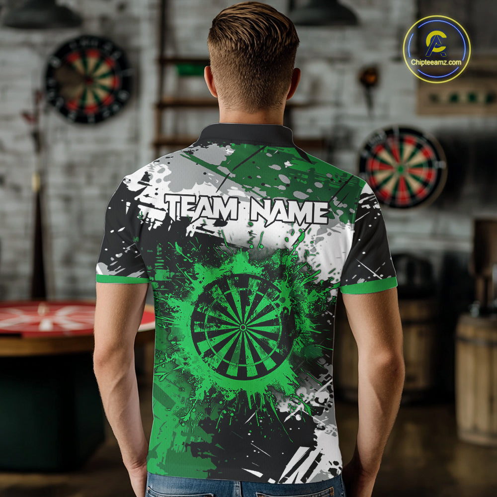 Custom Green Grunge Darts Shirt With Pocket Option For Men, Dart Team Jersey TDM5887