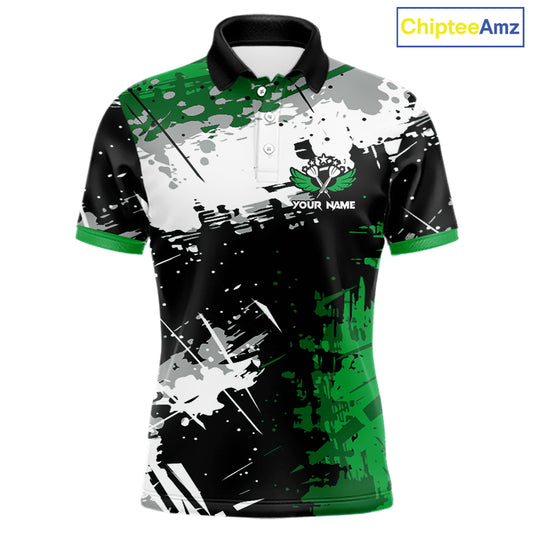 Custom Green Grunge Darts Shirt With Pocket Option For Men, Dart Team Jersey TDM5887