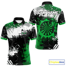 Load image into Gallery viewer, Custom Green Grunge Darts Shirt With Pocket Option For Men, Dart Team Jersey TDM5887