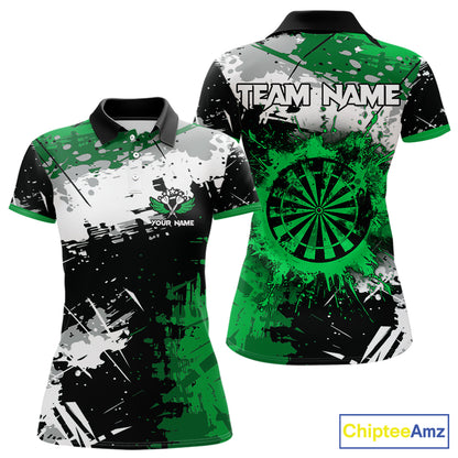 Custom Green Grunge Darts Shirt With Pocket Option For Women, Dart Team Jersey TDM5887