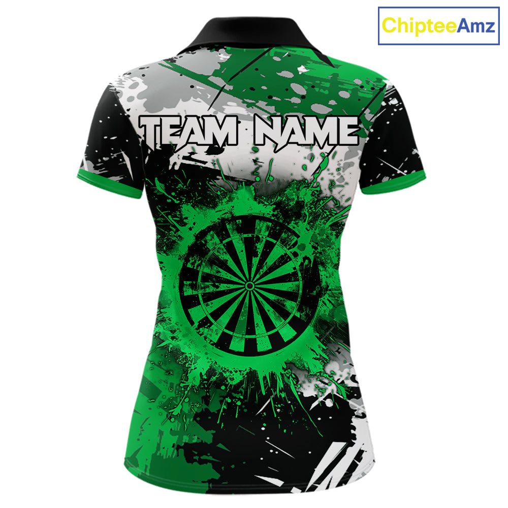 Custom Green Grunge Darts Shirt With Pocket Option For Women, Dart Team Jersey TDM5887