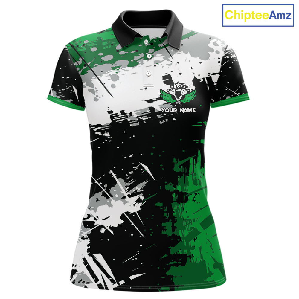 Custom Green Grunge Darts Shirt With Pocket Option For Women, Dart Team Jersey TDM5887