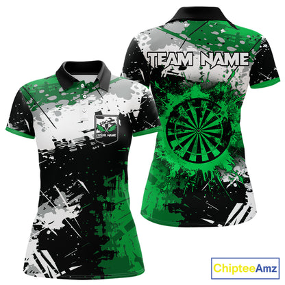 Custom Green Grunge Darts Shirt With Pocket Option For Women, Dart Team Jersey TDM5887