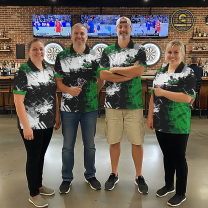 Custom Green Grunge Darts Shirt With Pocket Option For Men, Dart Team Jersey TDM5887