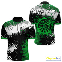 Load image into Gallery viewer, Custom Green Grunge Darts Shirt With Pocket Option For Men, Dart Team Jersey TDM5887