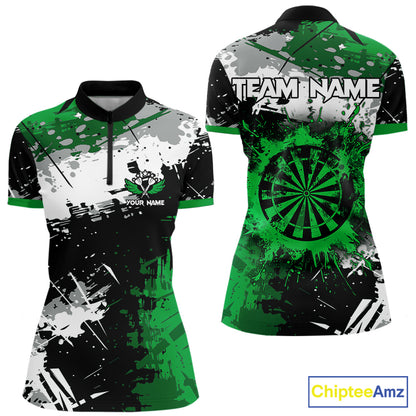 Custom Green Grunge Darts Shirt With Pocket Option For Women, Dart Team Jersey TDM5887