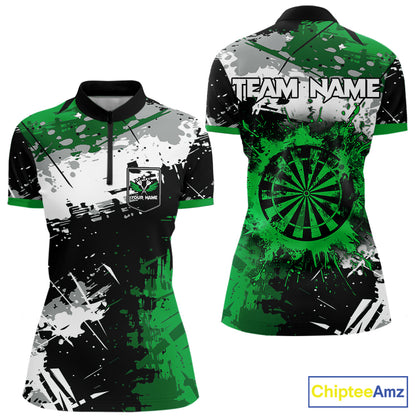 Custom Green Grunge Darts Shirt With Pocket Option For Women, Dart Team Jersey TDM5887