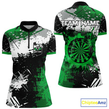 Load image into Gallery viewer, Custom Green Grunge Darts Shirt With Pocket Option For Women, Dart Team Jersey TDM5887