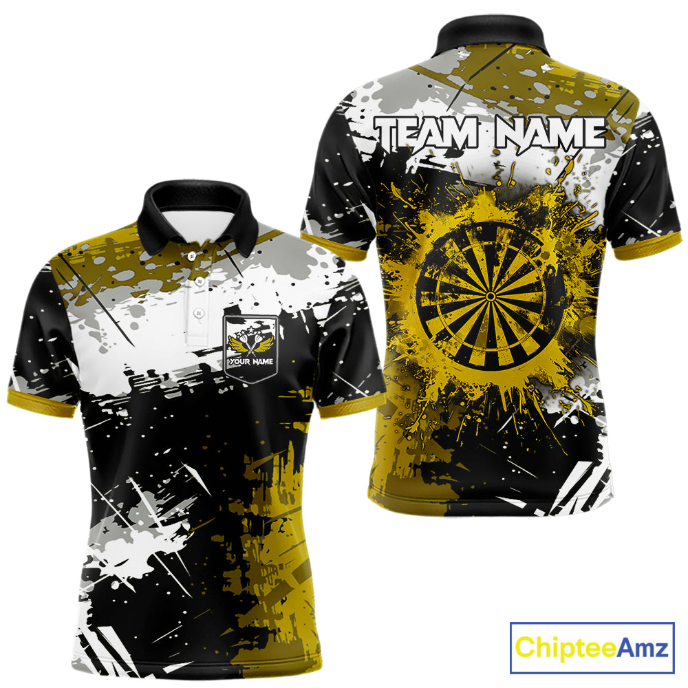 Custom Yellow Grunge Dart Shirt With Pocket Option For Men, Dart Team Jersey TDM5888