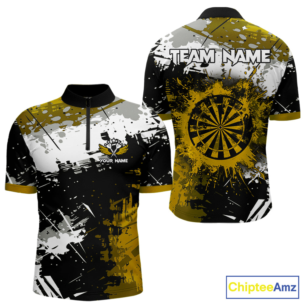 Custom Yellow Grunge Dart Shirt With Pocket Option For Men, Dart Team Jersey TDM5888