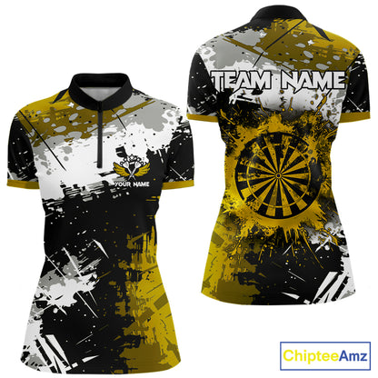 Custom Yellow Grunge Dart Shirt With Pocket Option For Women, Dart Team Jersey TDM5888