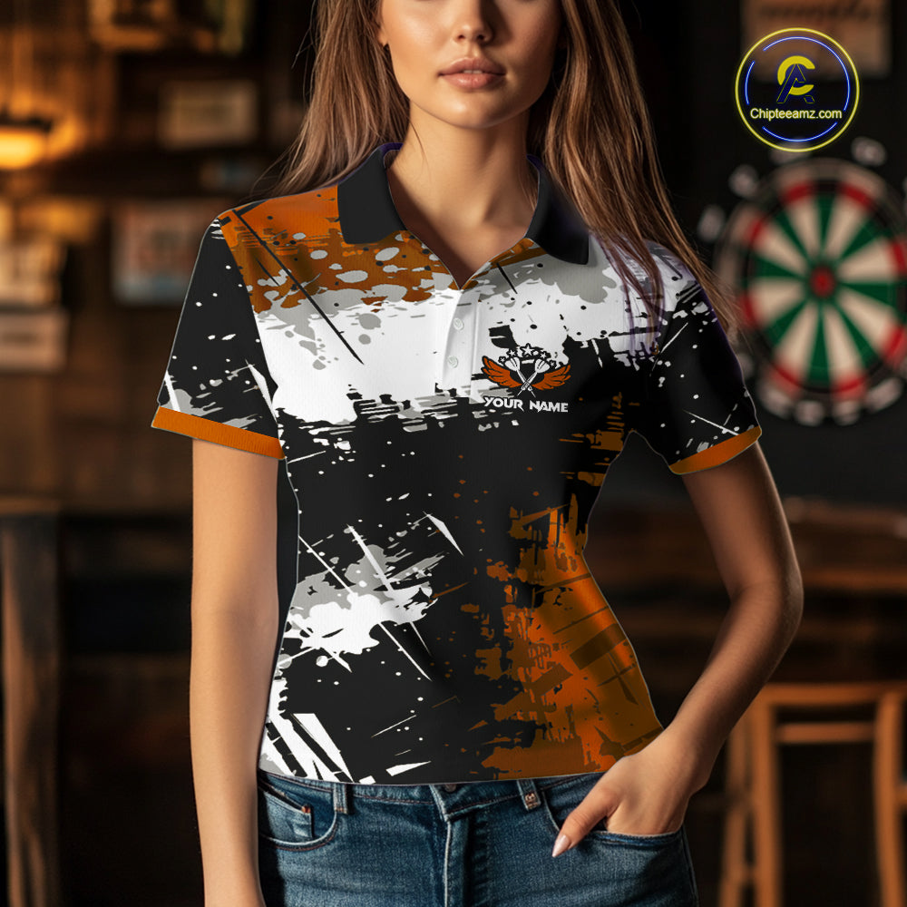 Custom Orange Grunge Dart Shirt With Pocket Option For Women, Dart Team Jersey TDM5889