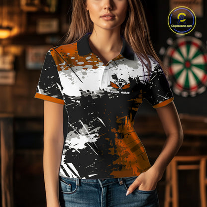 Custom Orange Grunge Dart Shirt With Pocket Option For Women, Dart Team Jersey TDM5889