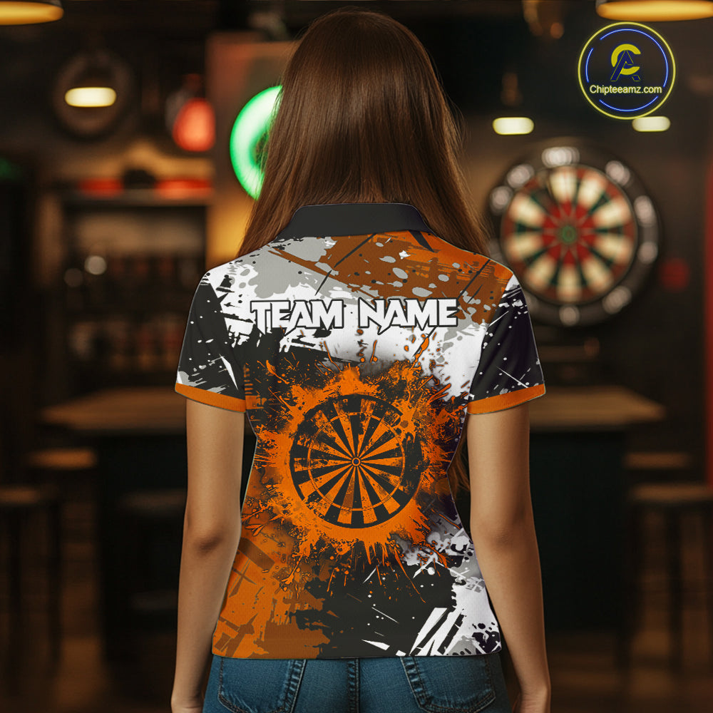 Custom Orange Grunge Dart Shirt With Pocket Option For Women, Dart Team Jersey TDM5889