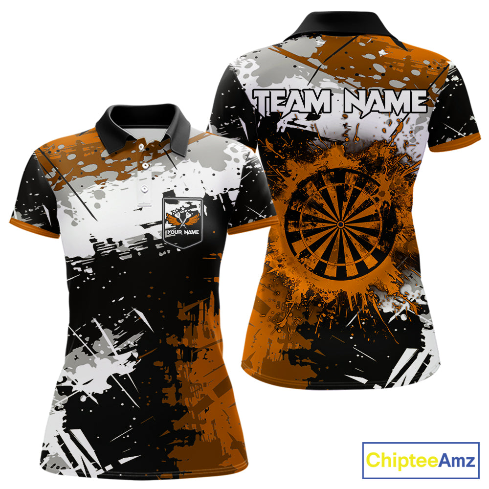 Custom Orange Grunge Dart Shirt With Pocket Option For Women, Dart Team Jersey TDM5889