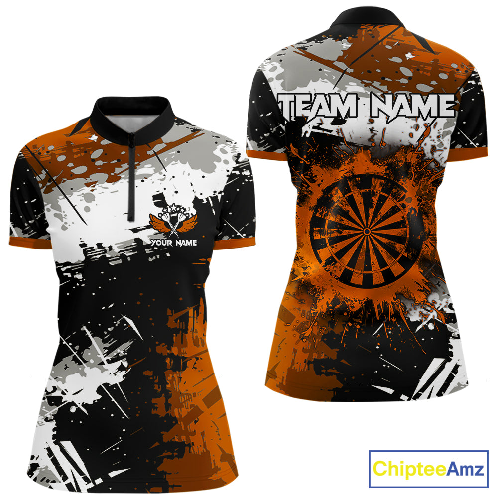 Custom Orange Grunge Dart Shirt With Pocket Option For Women, Dart Team Jersey TDM5889
