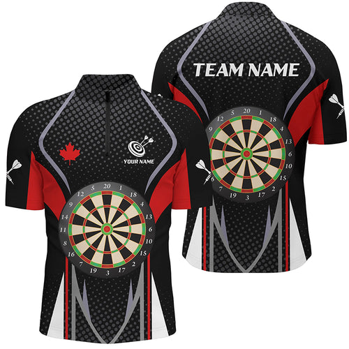 Personalized Dart Board Canadian Flag Men Quarter-Zip Shirts, Patriotic Canada Dart Shirts TDM1198