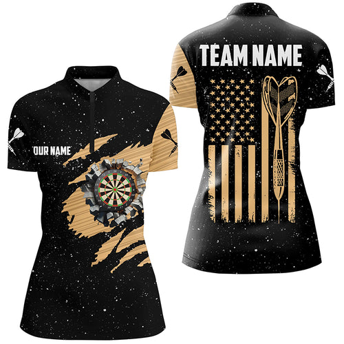 Customized Grunge American Flag Dart Women Quarter-Zip Shirts, Patriotic Dart Team Jerseys TDM1199