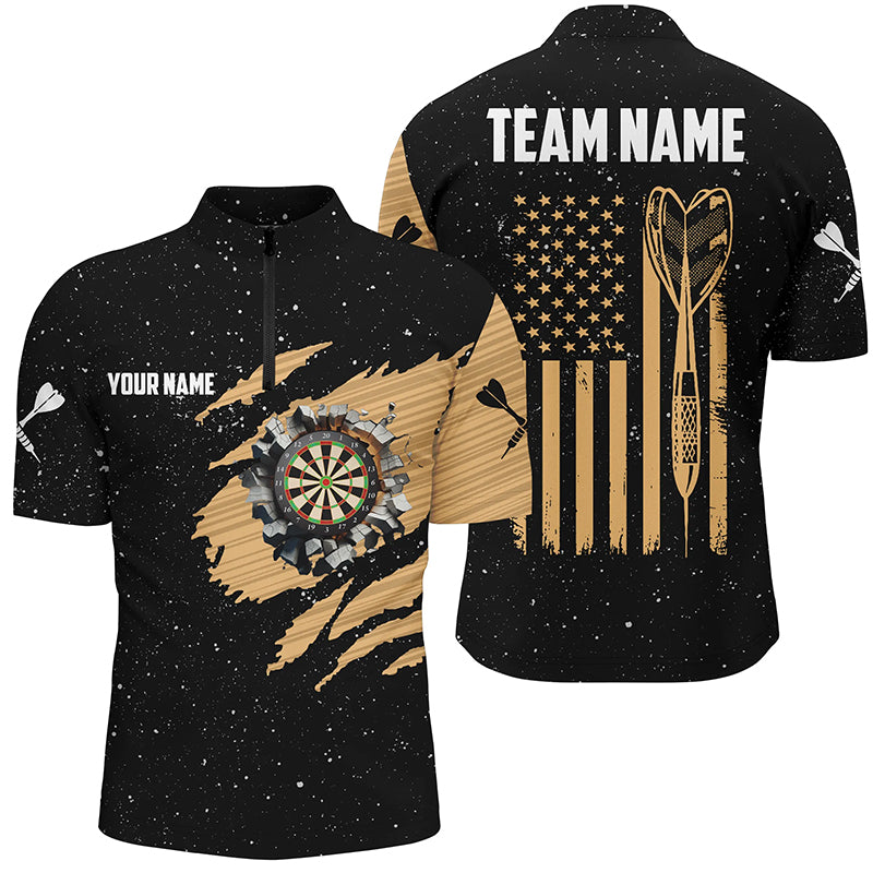 Customized Grunge American Flag Dart Men Quarter-Zip Shirts, Patriotic Dart Team Jerseys TDM1199