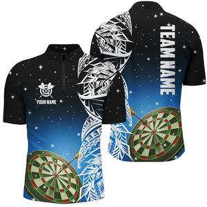 3D Dart Board Blue Version Men Quarter-Zip Shirts Custom Dart League Shirts Dart Jerseys TDM1201