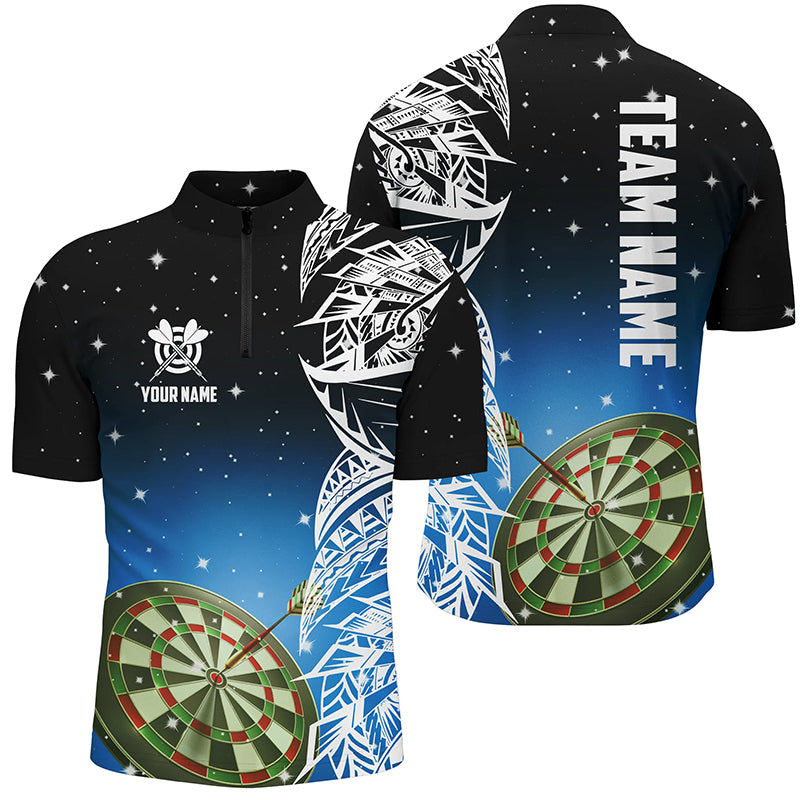 3D Dart Board Blue Version Men Quarter-Zip Shirts Custom Dart League Shirts Dart Jerseys TDM1201