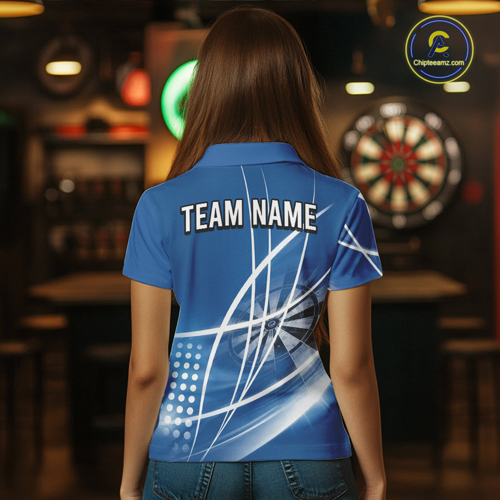Blue Darts Jersey For Women Custom Light Streaks Darts Tournament Team Shirt Polo & Quarter Zip TDM6026