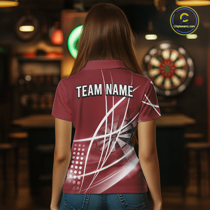 Red Darts Jersey For Women Custom Light Streaks Darts Tournament Team Shirt Polo & Quarter Zip TDM6027