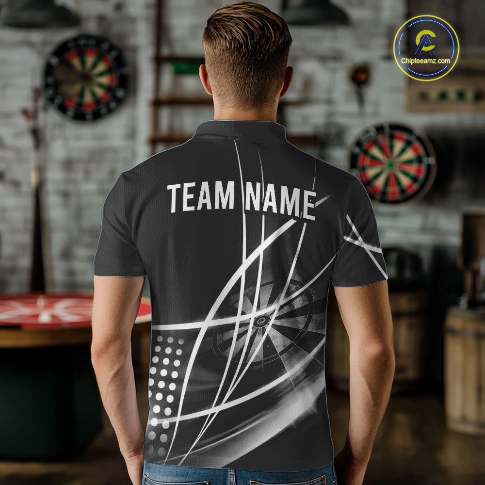 Black And White Darts Jersey For Men Custom Light Streak Darts Team Shirt Polo & Quarter Zip TDM6028