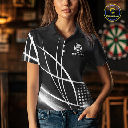 Black And White Darts Jersey For Women Custom Light Streak Darts Team Shirt Polo & Quarter Zip TDM6028