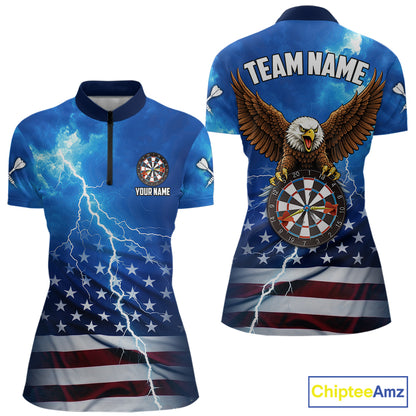 Blue Lightning American Flag Eagle Dart Shirt With Pocket Option For Women TDM6030