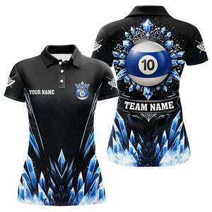 Personalized 3D Blue Icy Funny 10 Ball Pool Crown Women Billiard Polo Shirts Custom Billiard Jerseys TDM1395